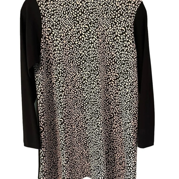 Sun‎ Kim Black and Cream Animal Tunic Long Sleeve Classy Sheer V at Neck Size S - Picture 2 of 4